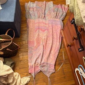 Zara Spaghetti Strap Paisley Print Ruffle Hem Midi Dress